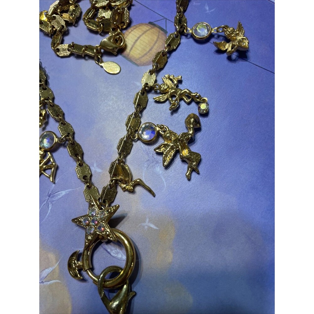 Vintage Kirks Folly Fairy Charm Necklace Gold Tone 28” Fantasy Fairies READ - Picture 6 of 8